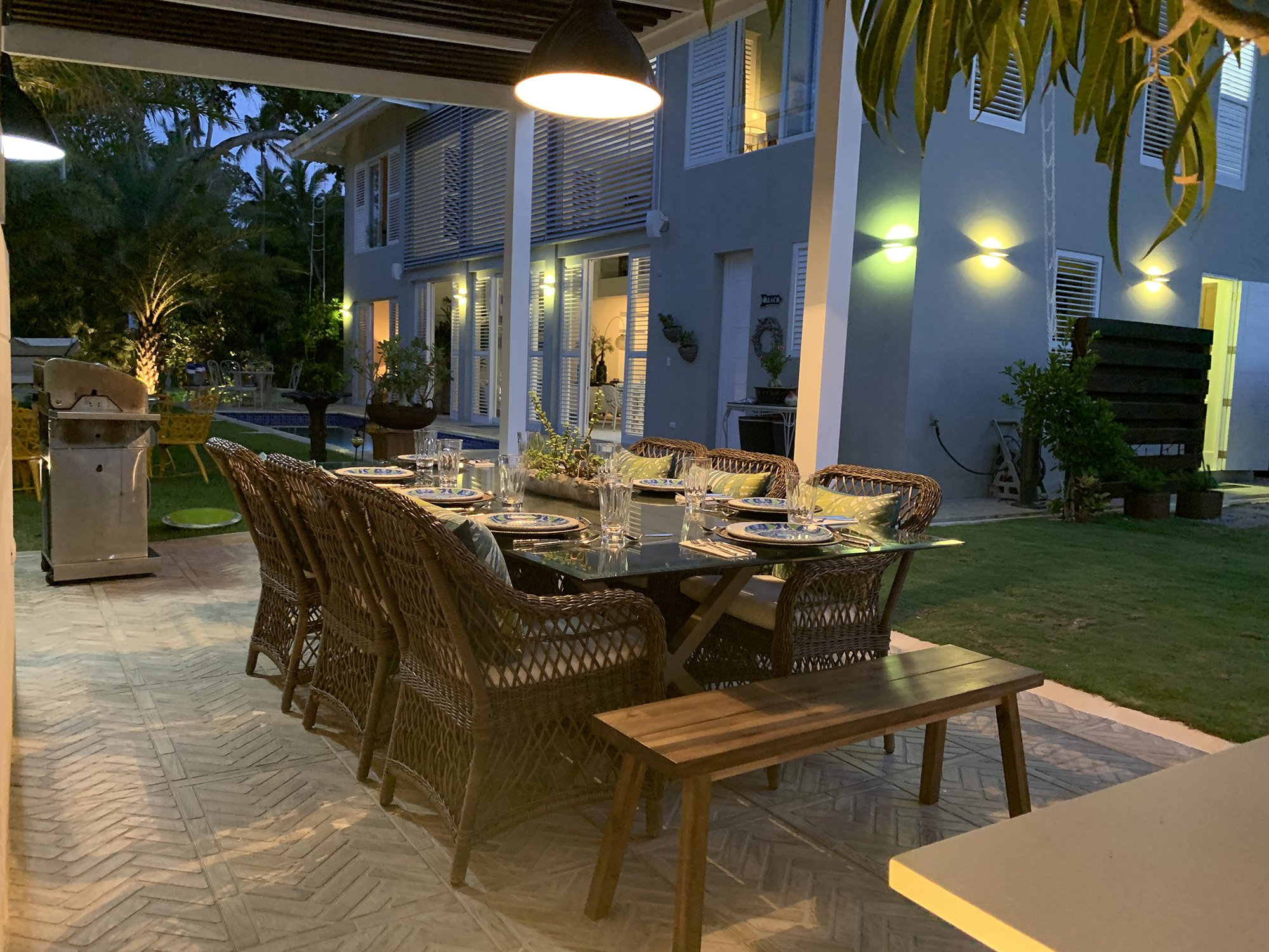 Outdoor lounge at night