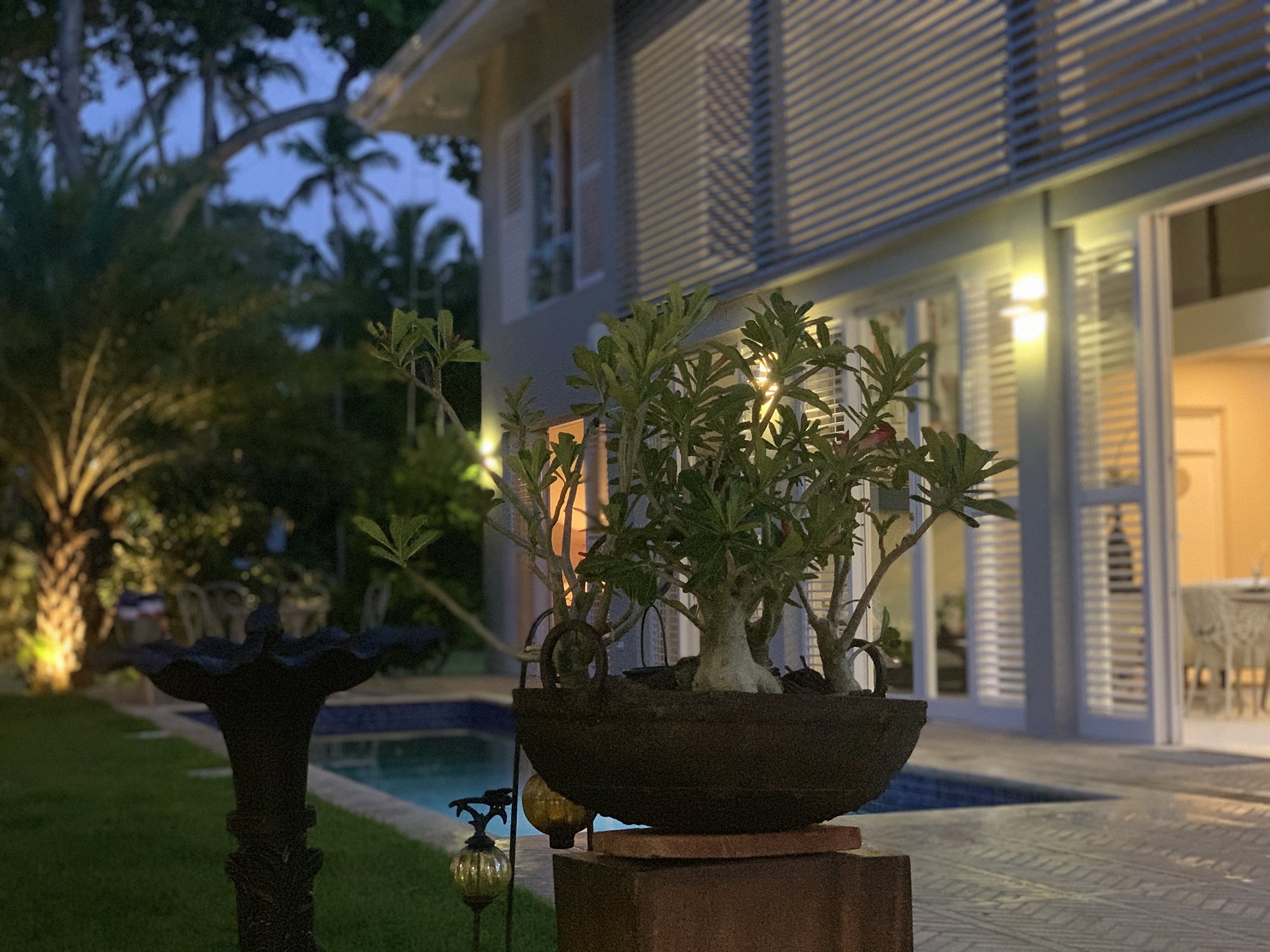 Villa and pool at dusk